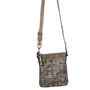 Coach CC Small Crossbody Shoulder Bag Fabric Check Metallic Leather Zip Pocket